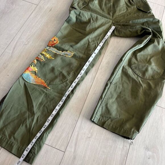 Sandro Glenwood Embroidered Wide-leg Pants in Olive Green Size 36 - Picture 7 of 15